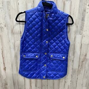 J CREW Womens Shiny Quilted Field Vest Jacket Size XSP Blue Sleeveless Down